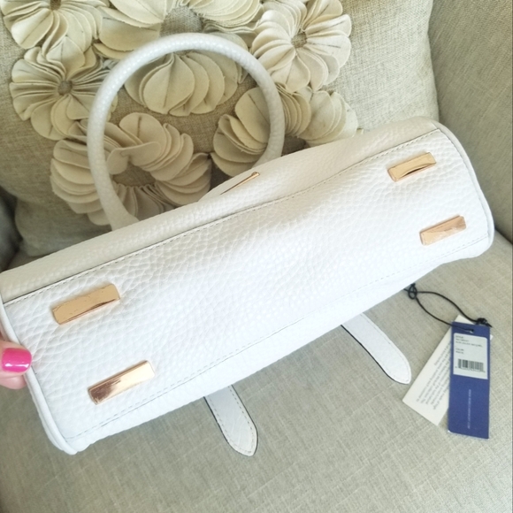 Rebecca Minkoff Jules Satchel White Leather Crossbody Handbag Rose Gold Hardware - Picture 7 of 16
